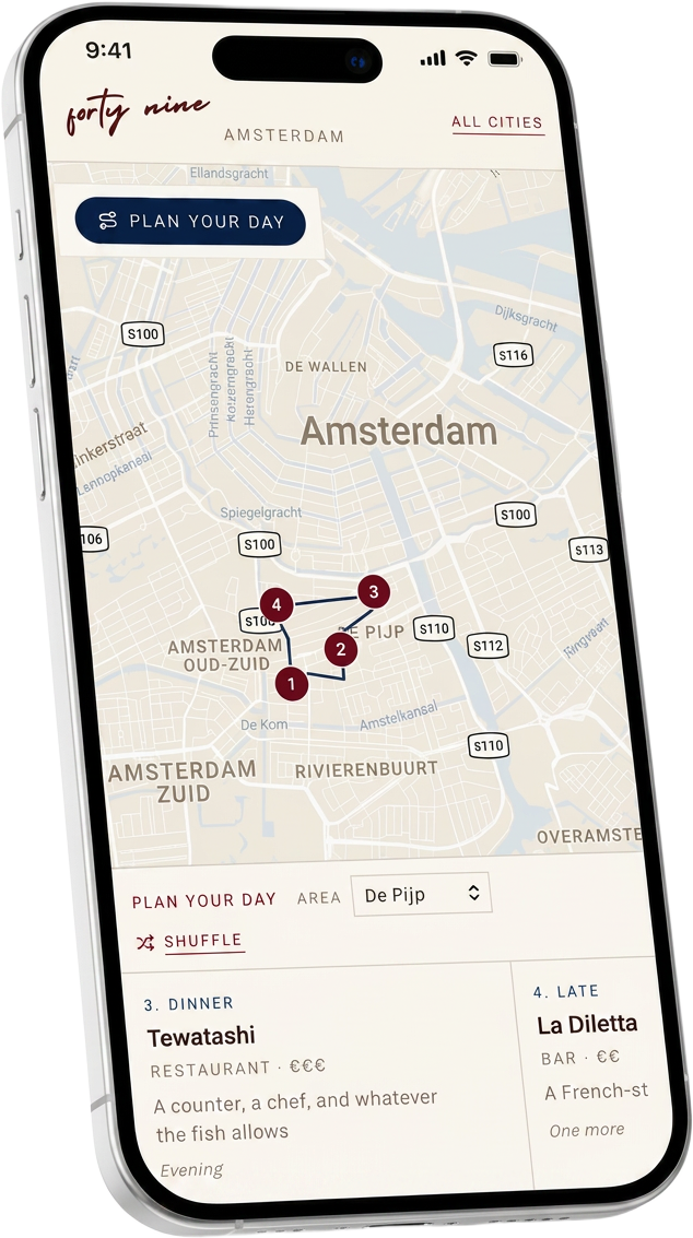 The fortynine city map and day plan on an iPhone